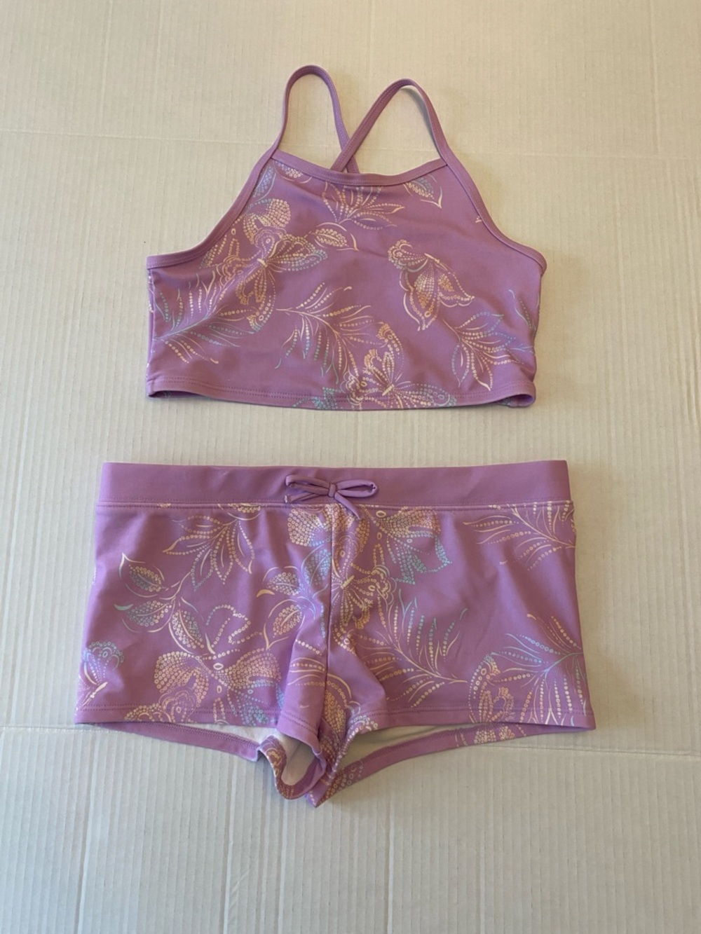 Oshkosh Purple Floral Swim set with Shorts, Bikini top and Rashguard